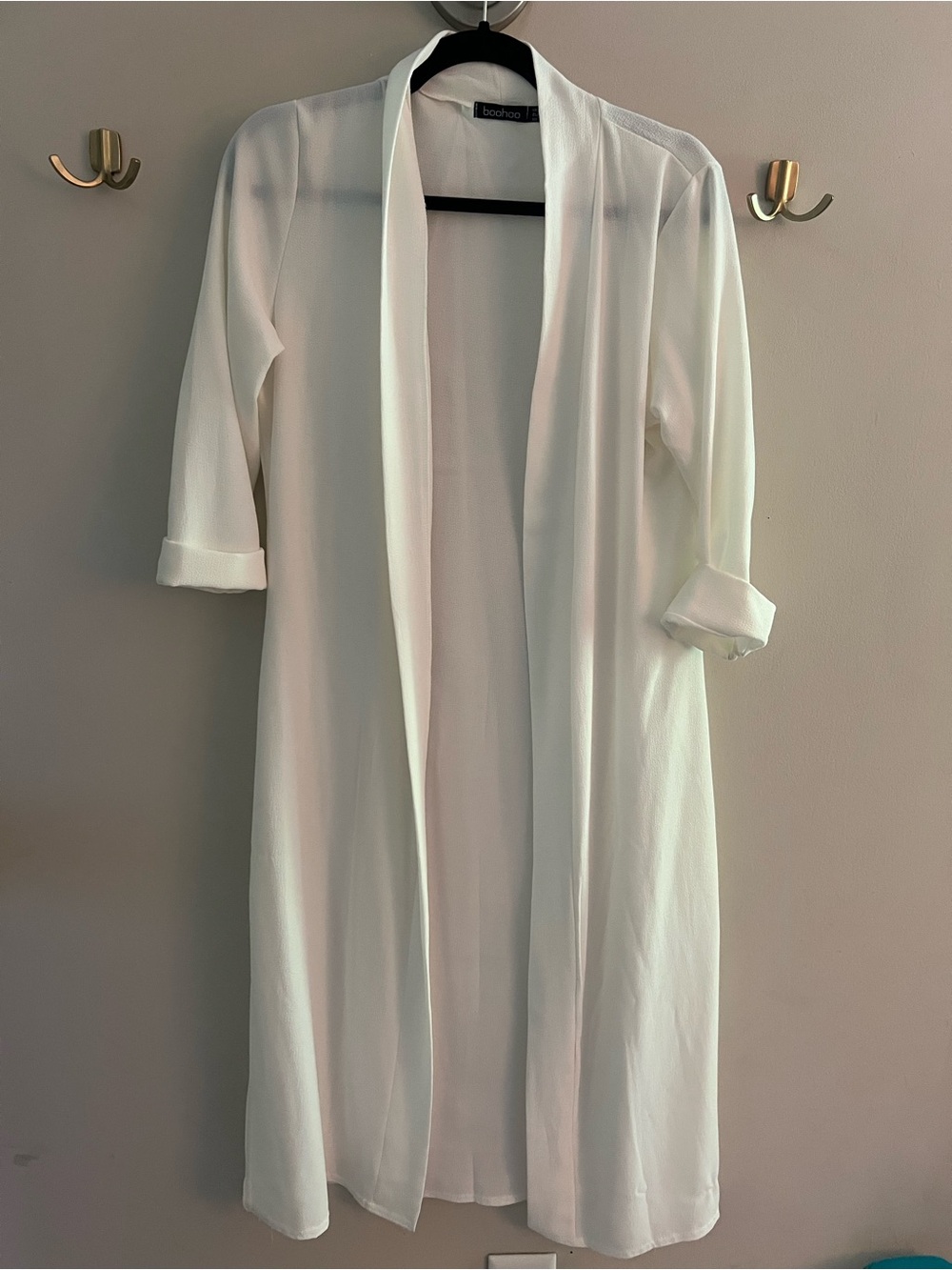 Boohoo White Sheer Long Open-Front Duster Cardigan